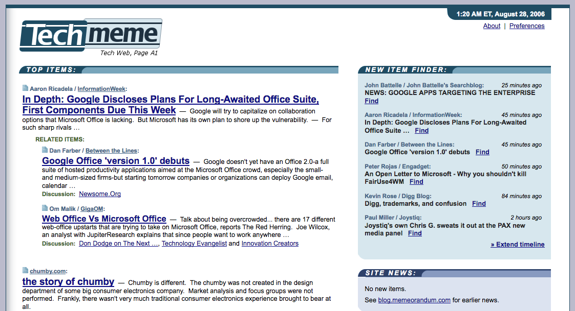 Techmeme homepage (2006)